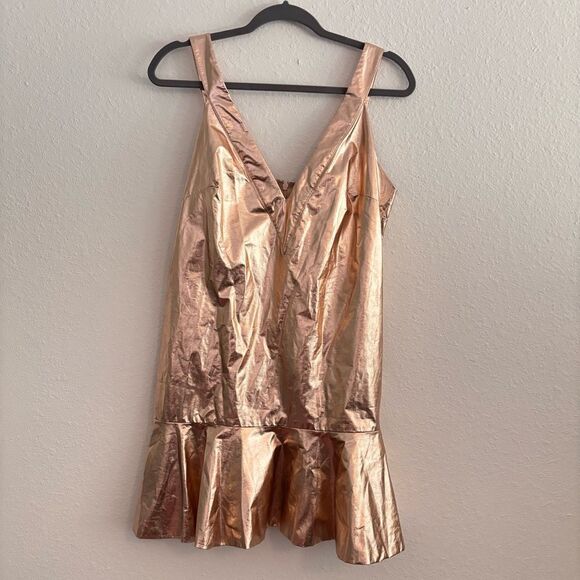 ANTHROPOLOGIE X MARE MARE Metallic Gold V-neck Mini Dress Medium - Picture 5 of 7
